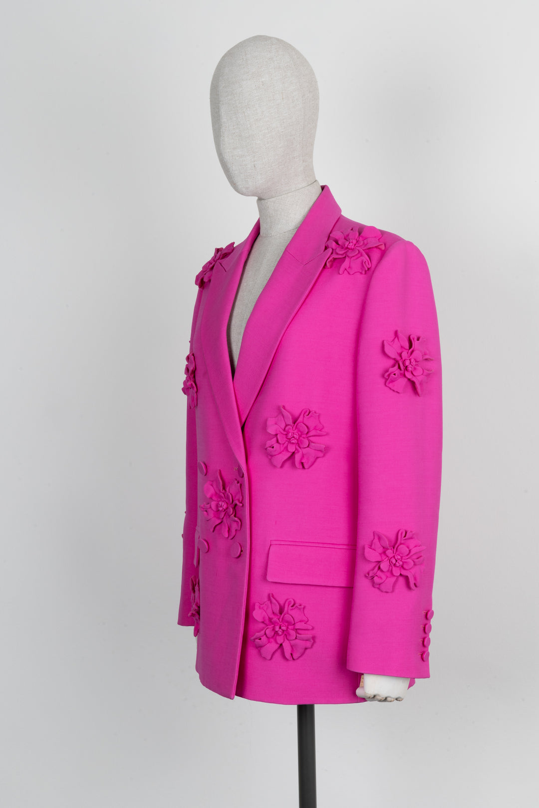 VALENTINO Crepe Couture Flower Embellished Blazer Pink