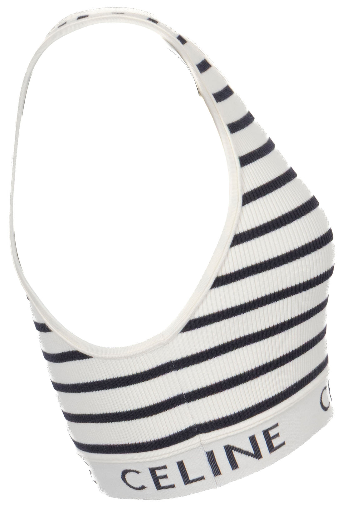 CELINE Striped Sleeveless Crop Tank Top Ivory Black