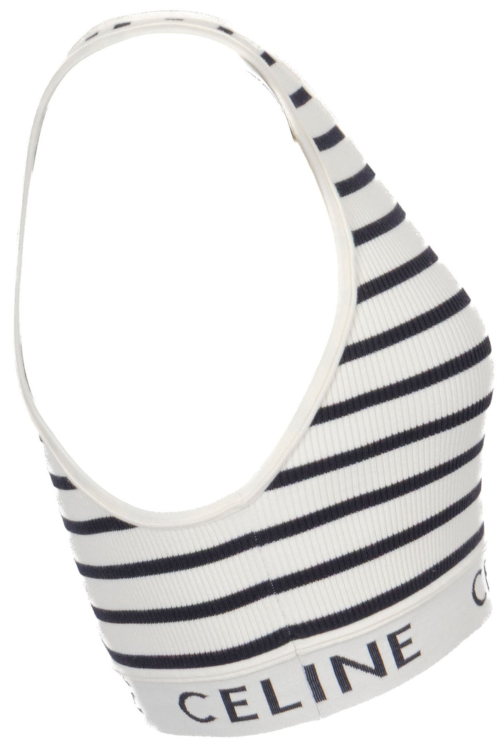 CELINE Striped Sleeveless Crop Tank Top Ivory Black