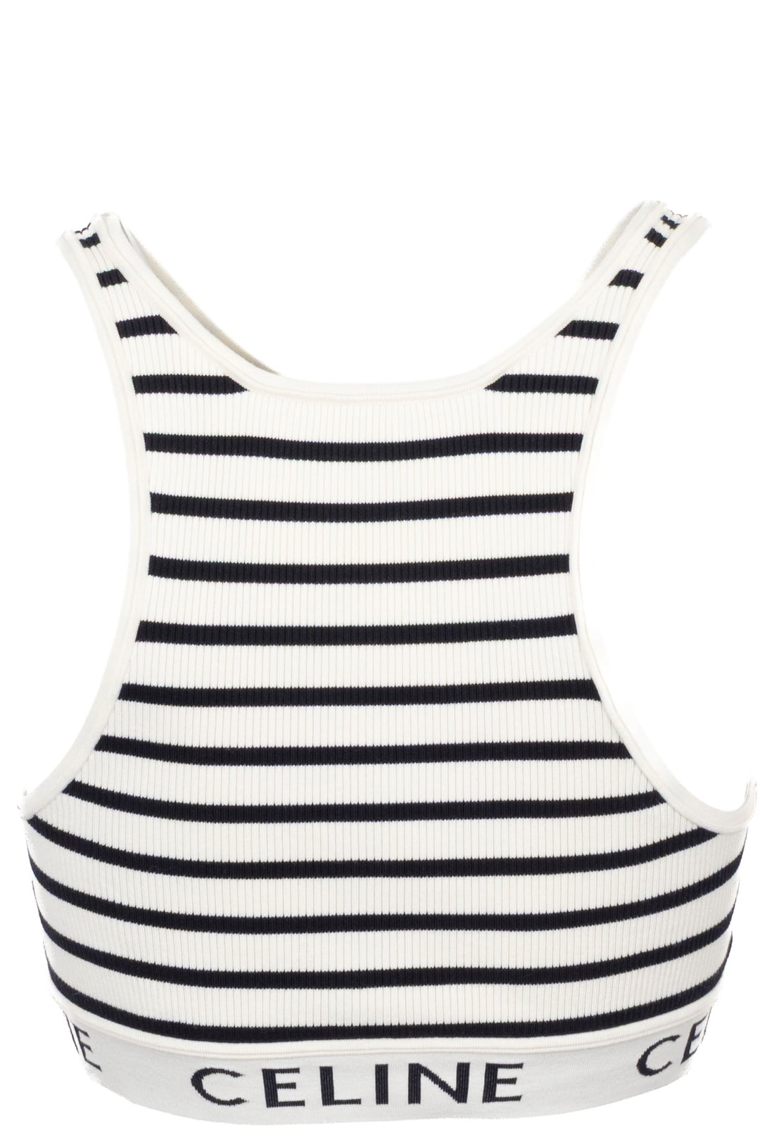CELINE Striped Sleeveless Crop Tank Top Ivory Black