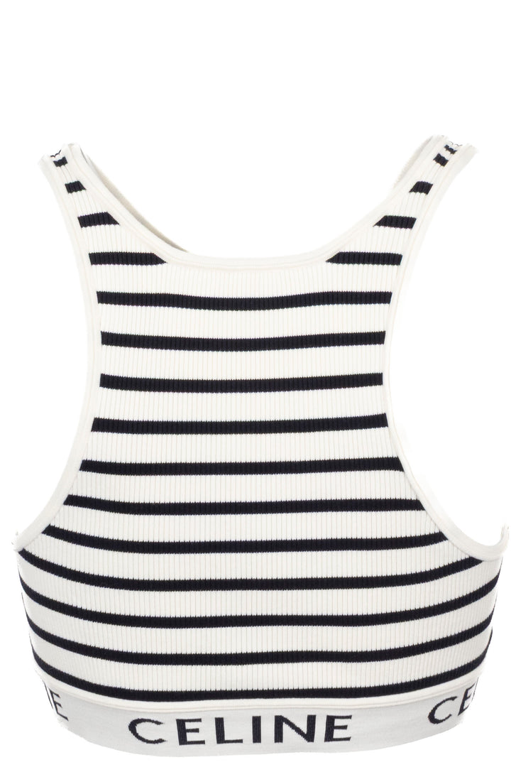 CELINE Striped Sleeveless Crop Tank Top Ivory Black