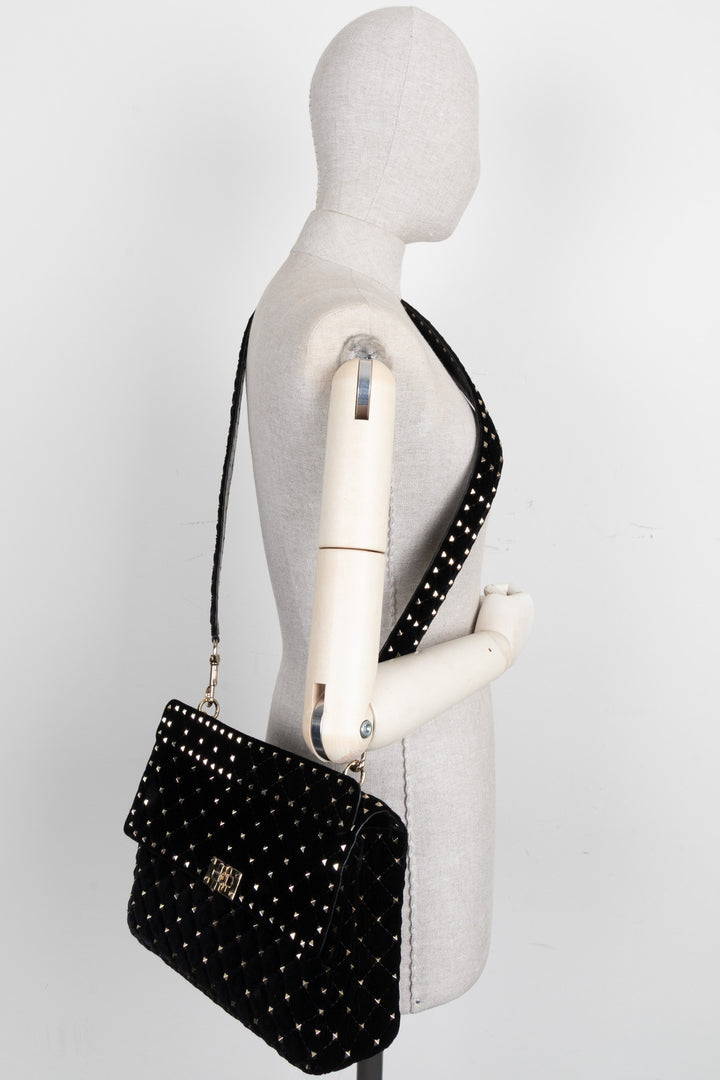 VALENTINO Rockstud Spike Bag Large Velvet Black