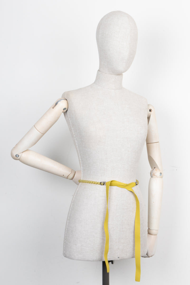 CHANEL Leather Pearl Belt Yellow