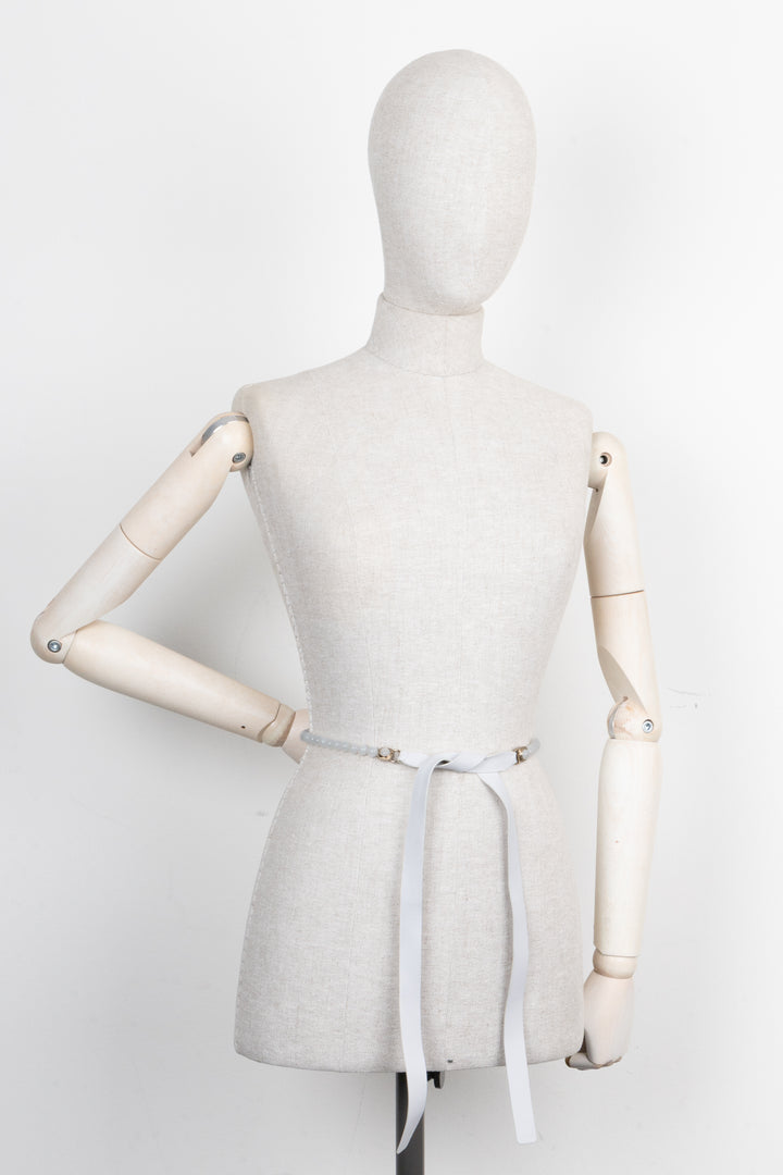 CHANEL Leather Pearl Belt White