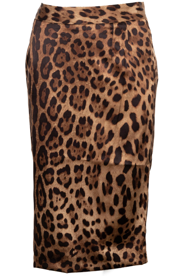 DOLCE&GABBANA Cheetah Print Skirt Silk Brown