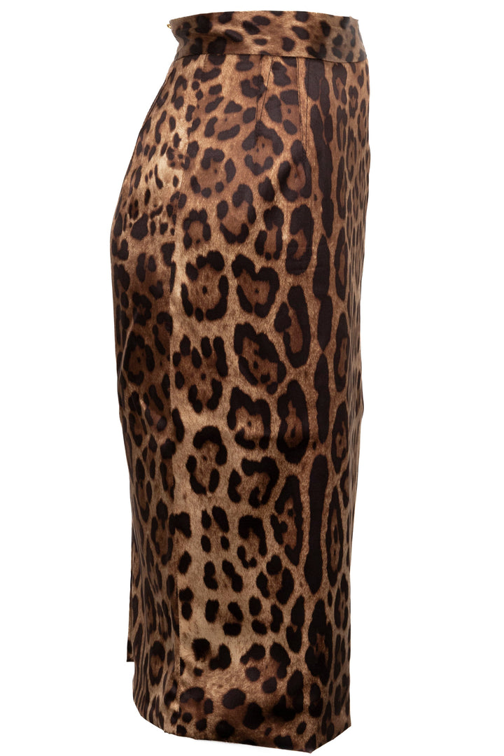 DOLCE&GABBANA Cheetah Print Skirt Silk Brown