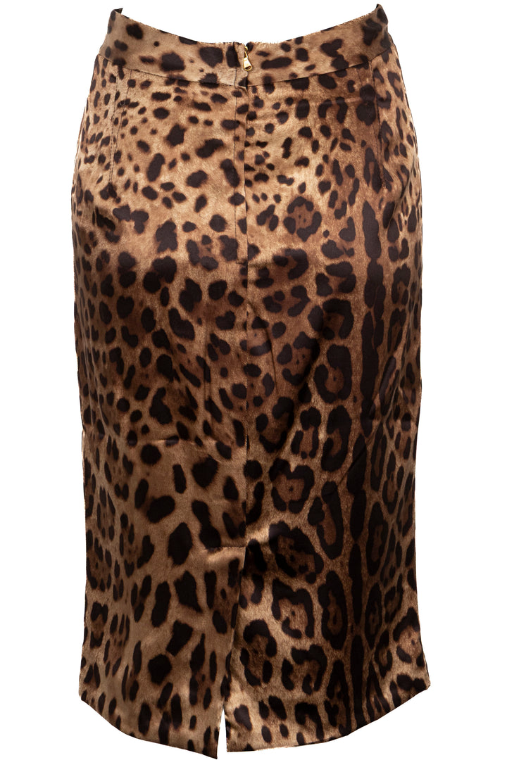 DOLCE&GABBANA Cheetah Print Skirt Silk Brown