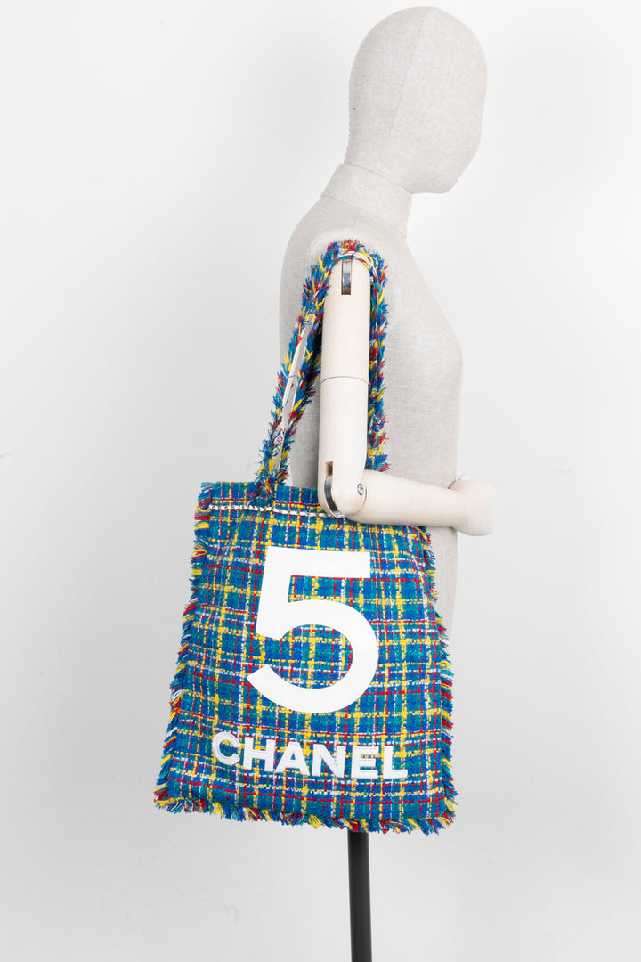 CHANEL Tweed No 5 Tote Bag Blue