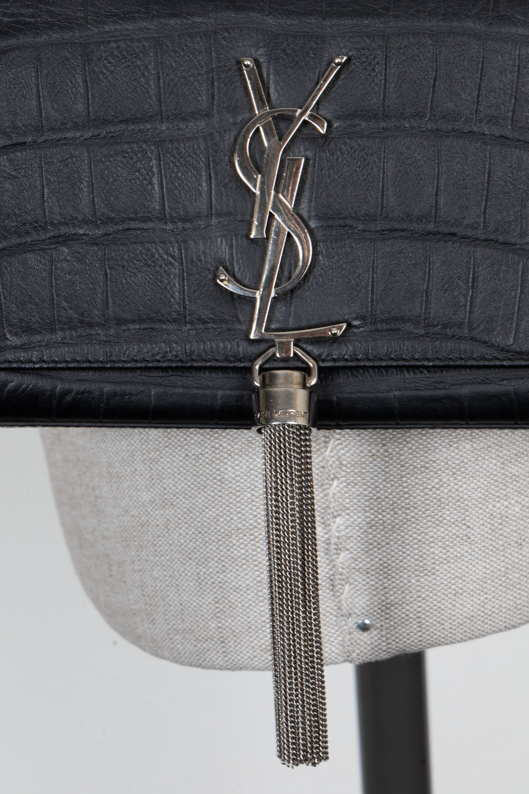 SAINT LAURENT Old Small Kate Tassel Bag Croc Embossed Black