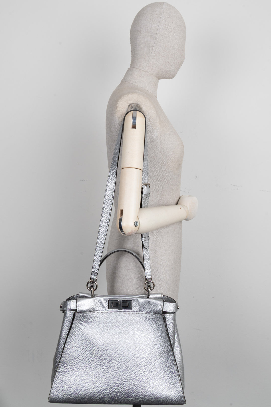 FENDI Peekaboo Medium Leather Silver