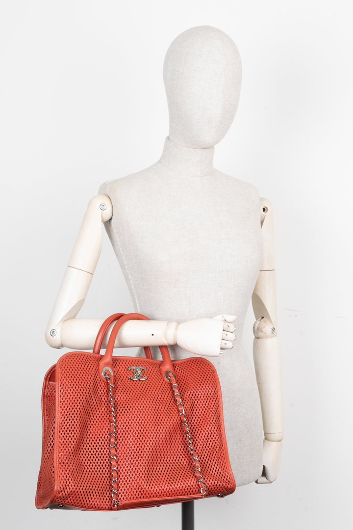 CHANEL Up in the Air Tote Leather Coral