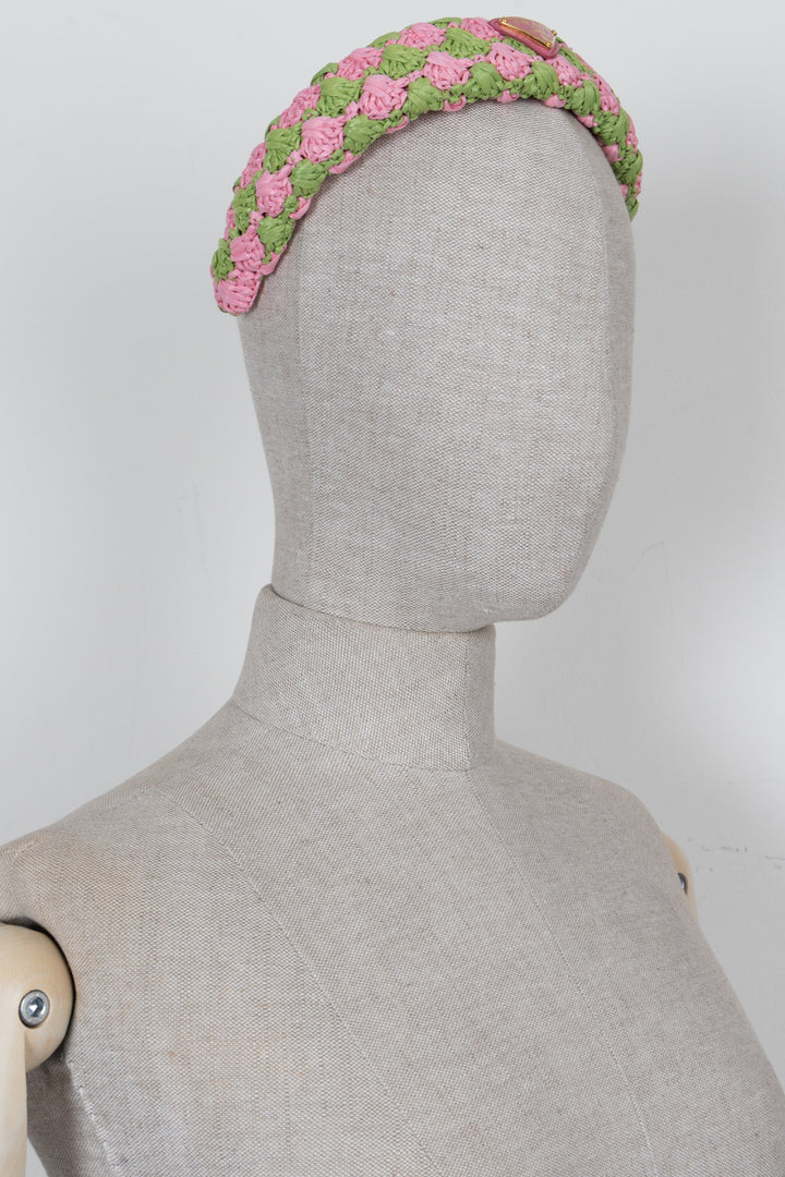 PRADA Crochet Headband Raffia Pink Green