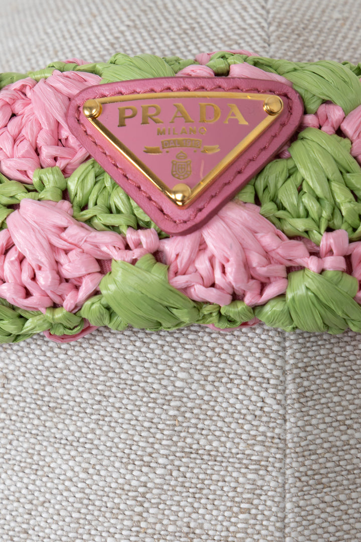 PRADA Crochet Headband Raffia Pink Green