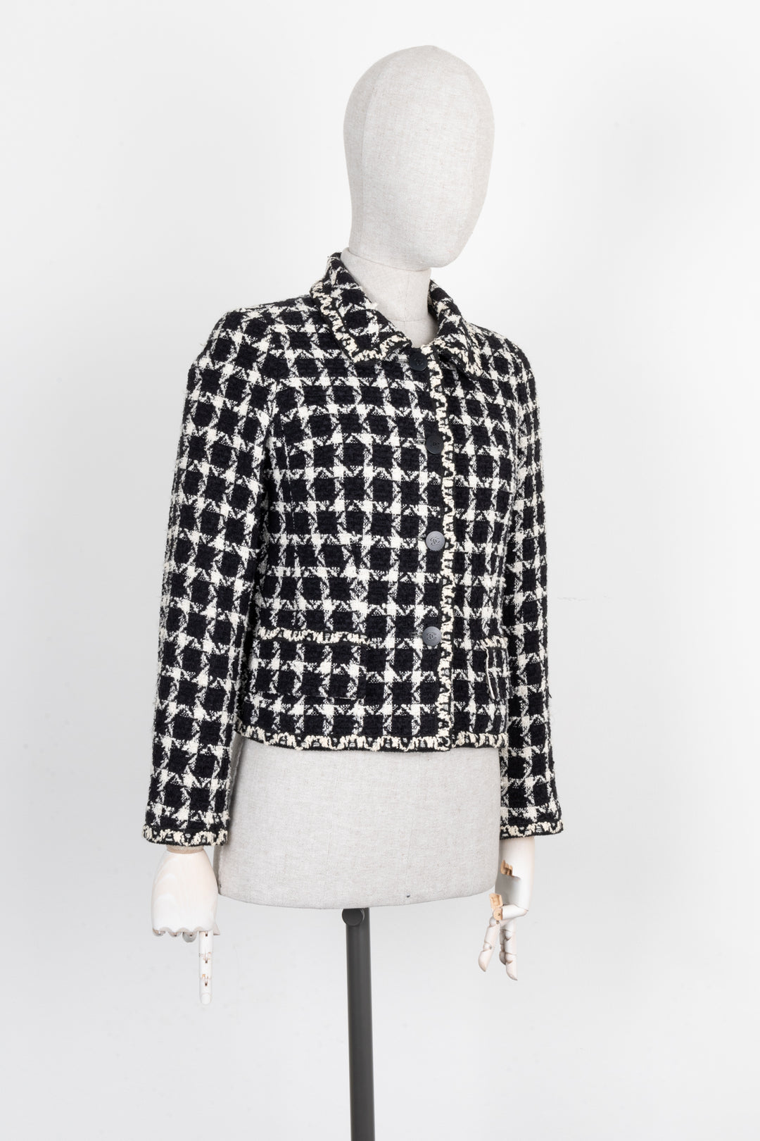 CHANEL Jacket Tweed White Black