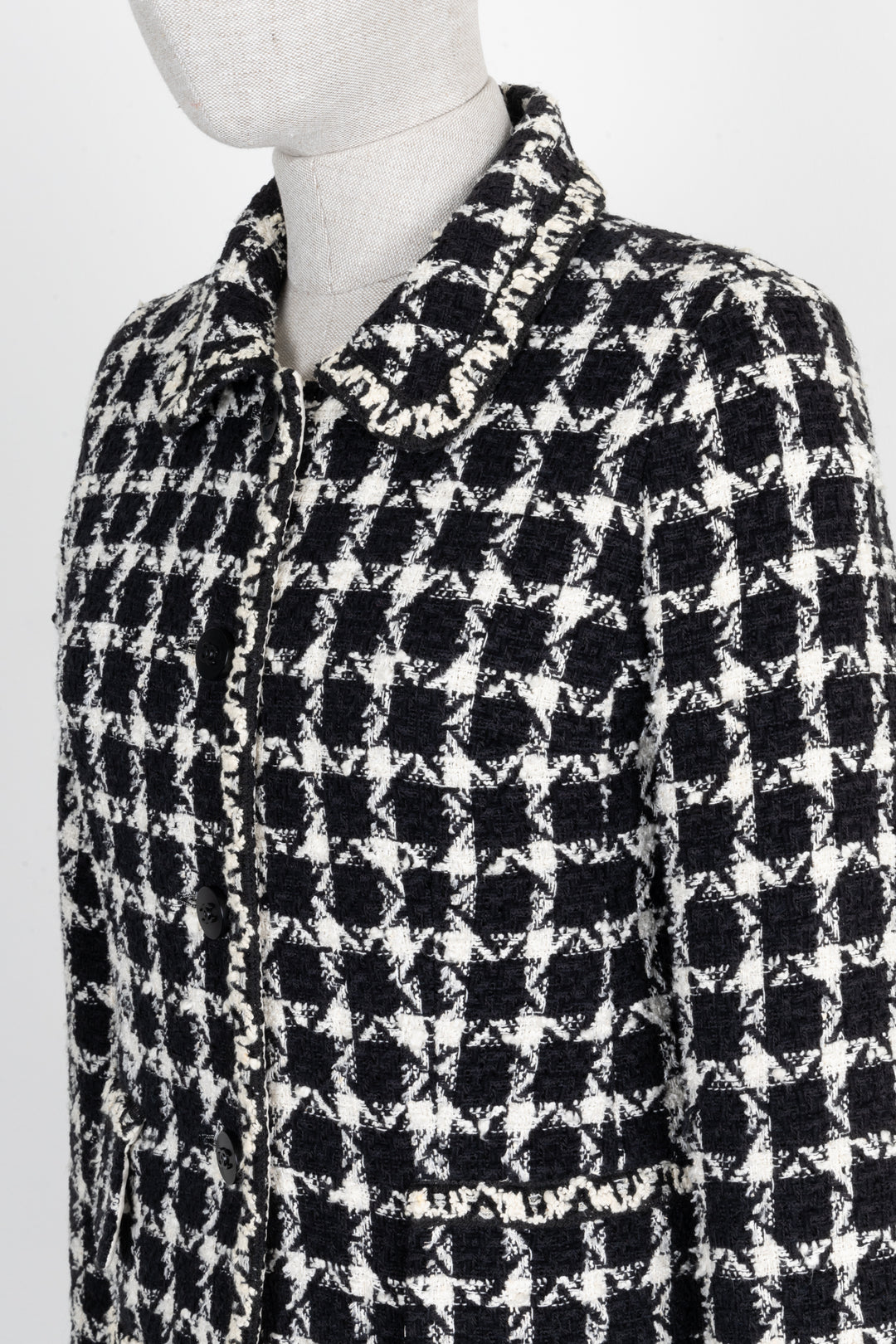 CHANEL Jacket Tweed White Black