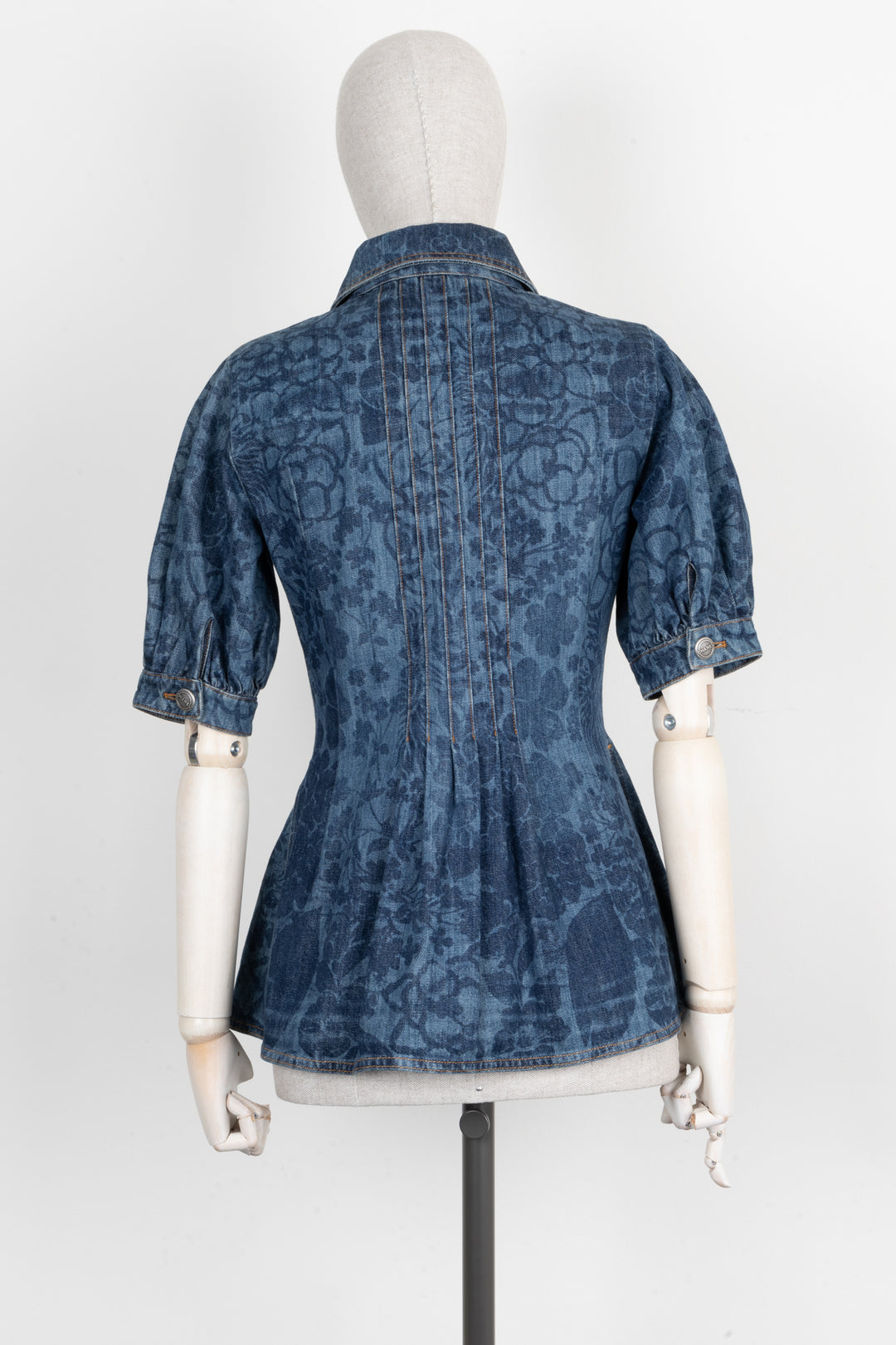 CHANEL Denim Short Sleeve Camellia Print Top Blue