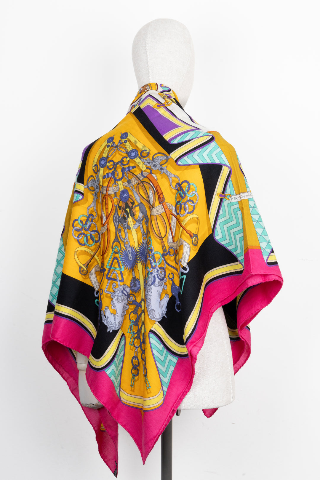 HERMÈS Bouquets Sellier Scarf 140 Cashmere Multicolor