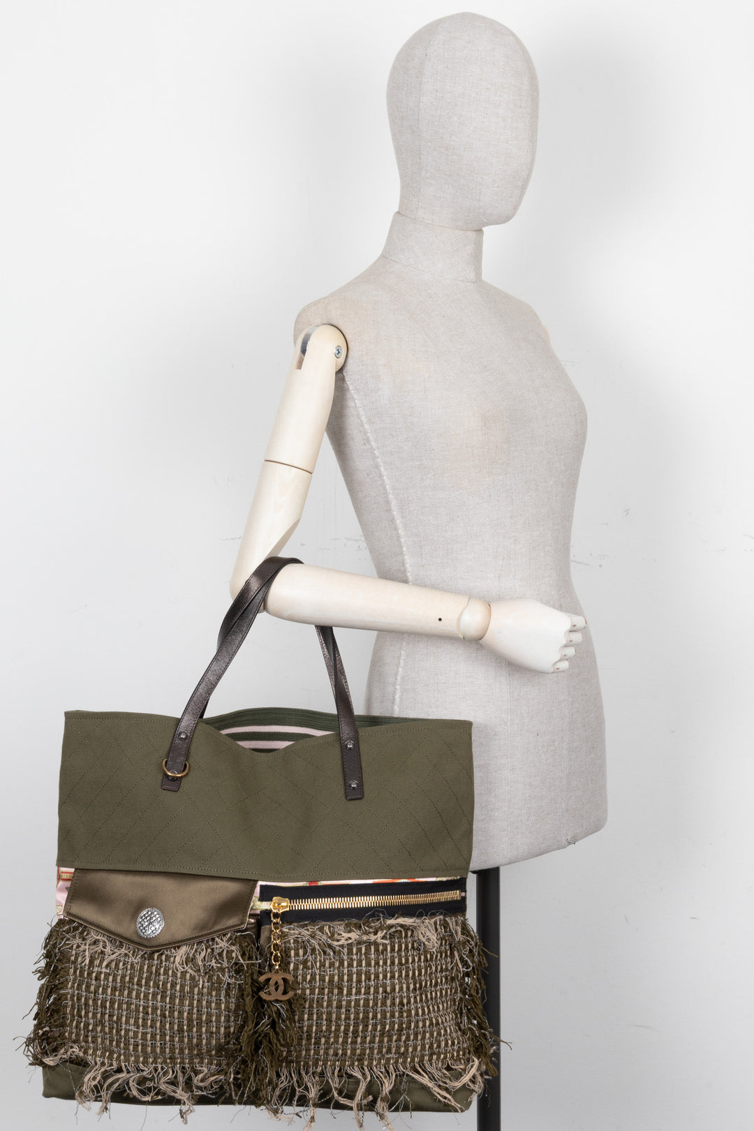CHANEL Coco Cuba Tote Tweed Canvas Khaki