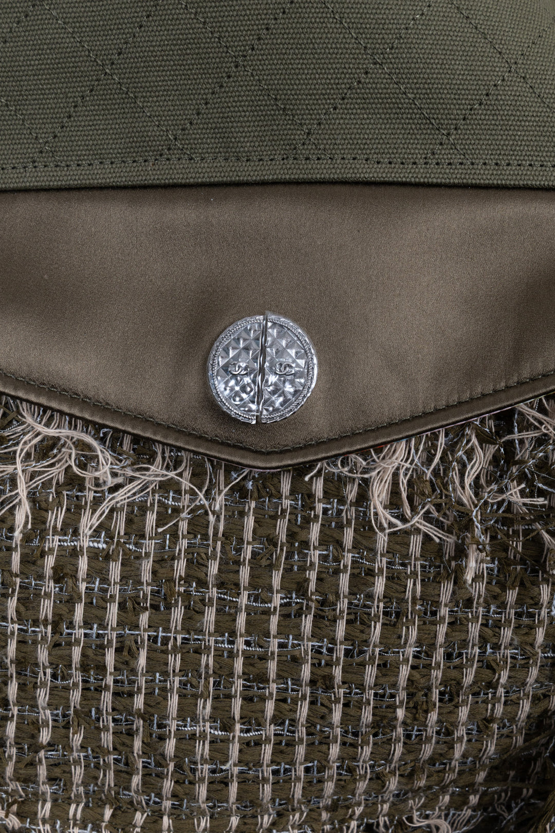 CHANEL Coco Cuba Tote Tweed Canvas Khaki