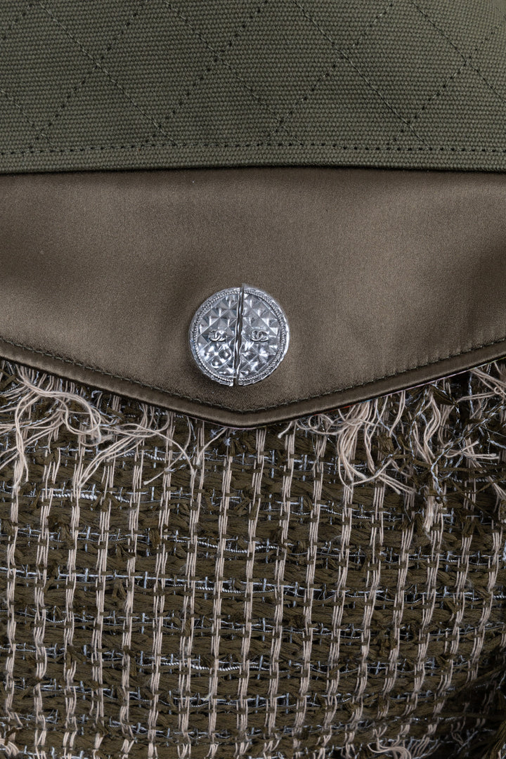 CHANEL Coco Cuba Tote Tweed Canvas Khaki