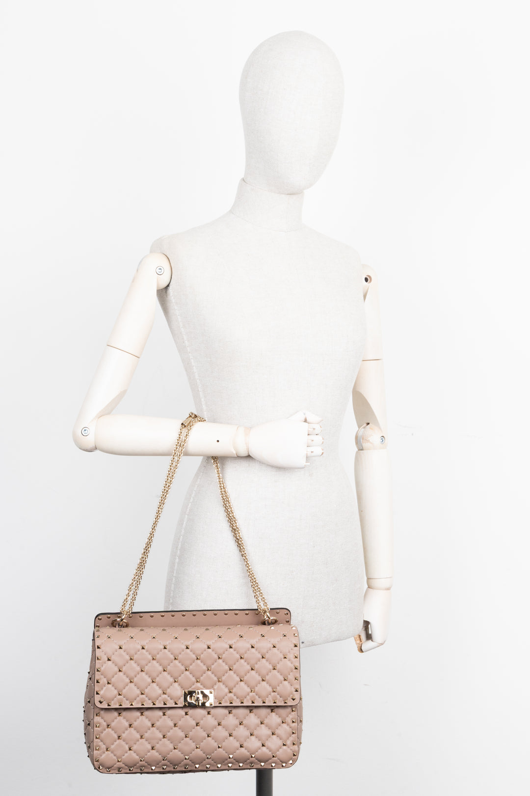 VALENTINO Large Rockstud Spike Bag Nude