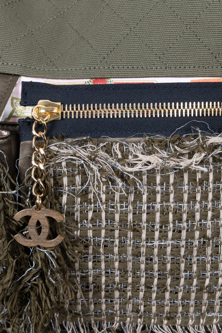 CHANEL Coco Cuba Tote Tweed Canvas Khaki