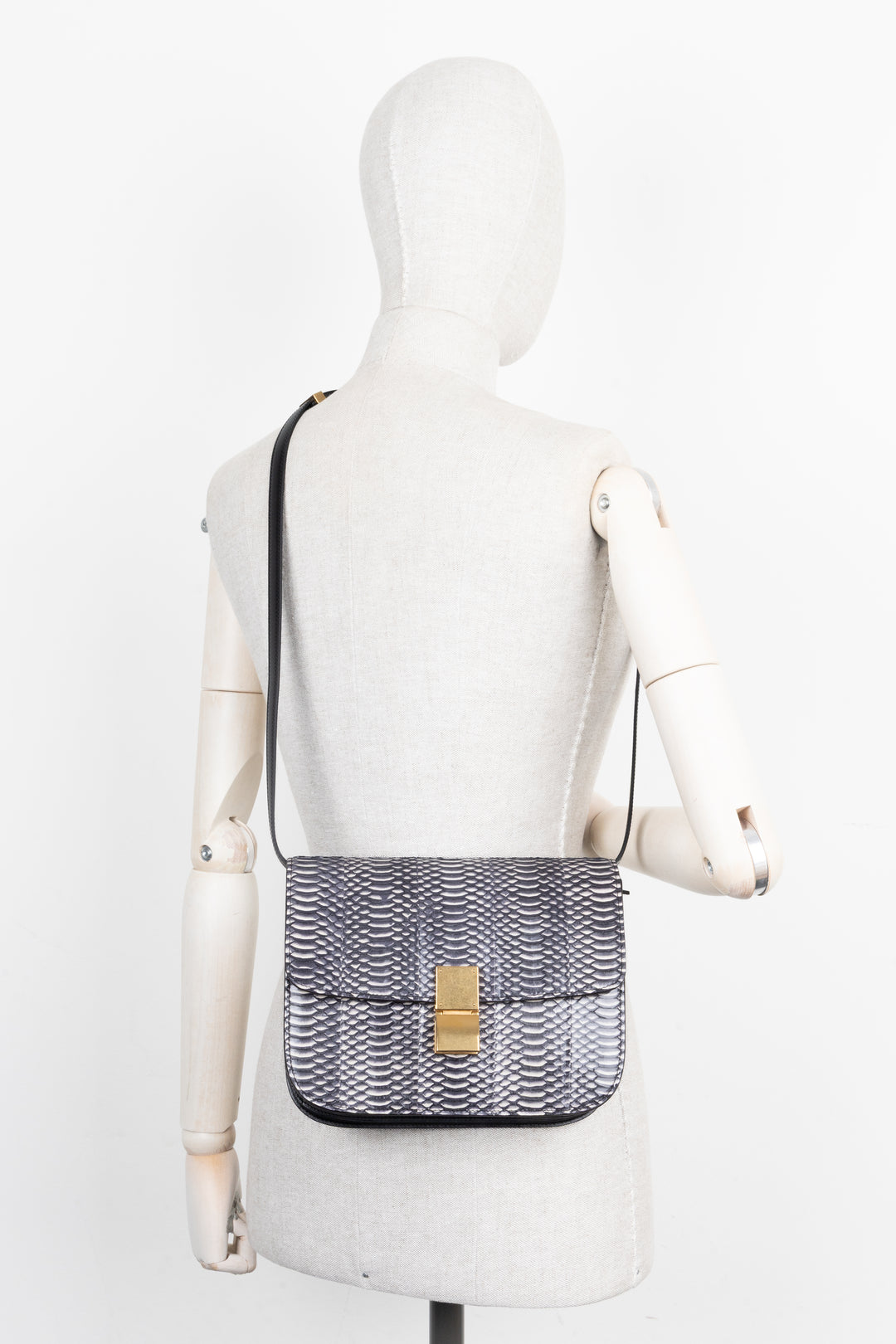 CELINE Classic Box Bag Python Navy White