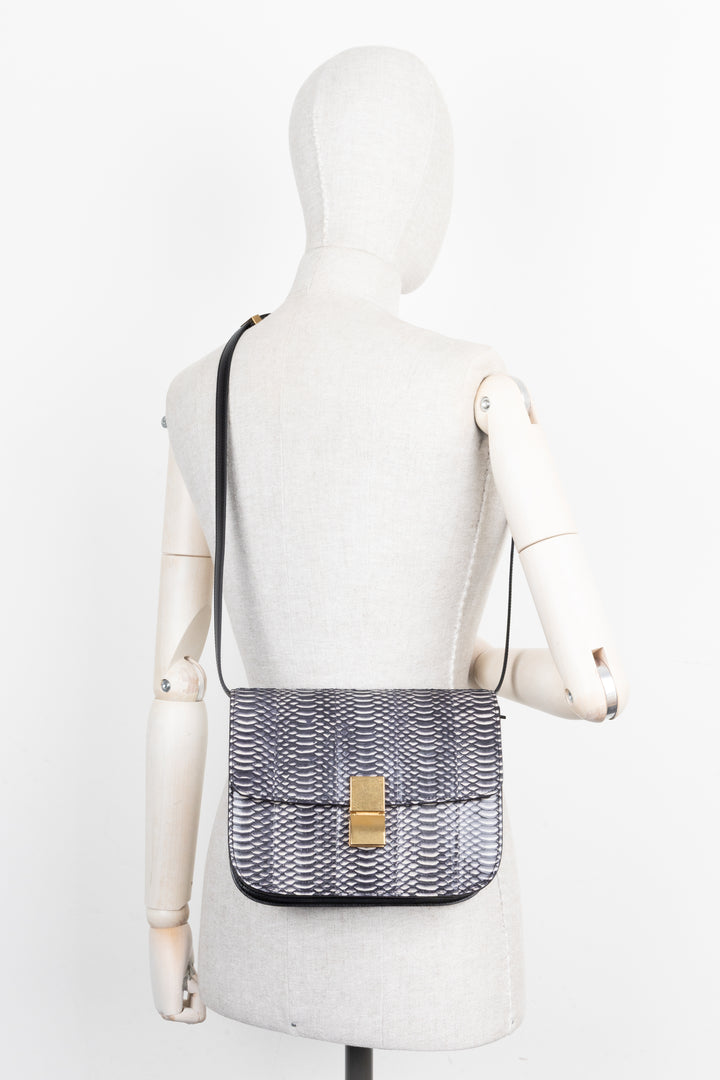 CELINE Classic Box Bag Python Navy White