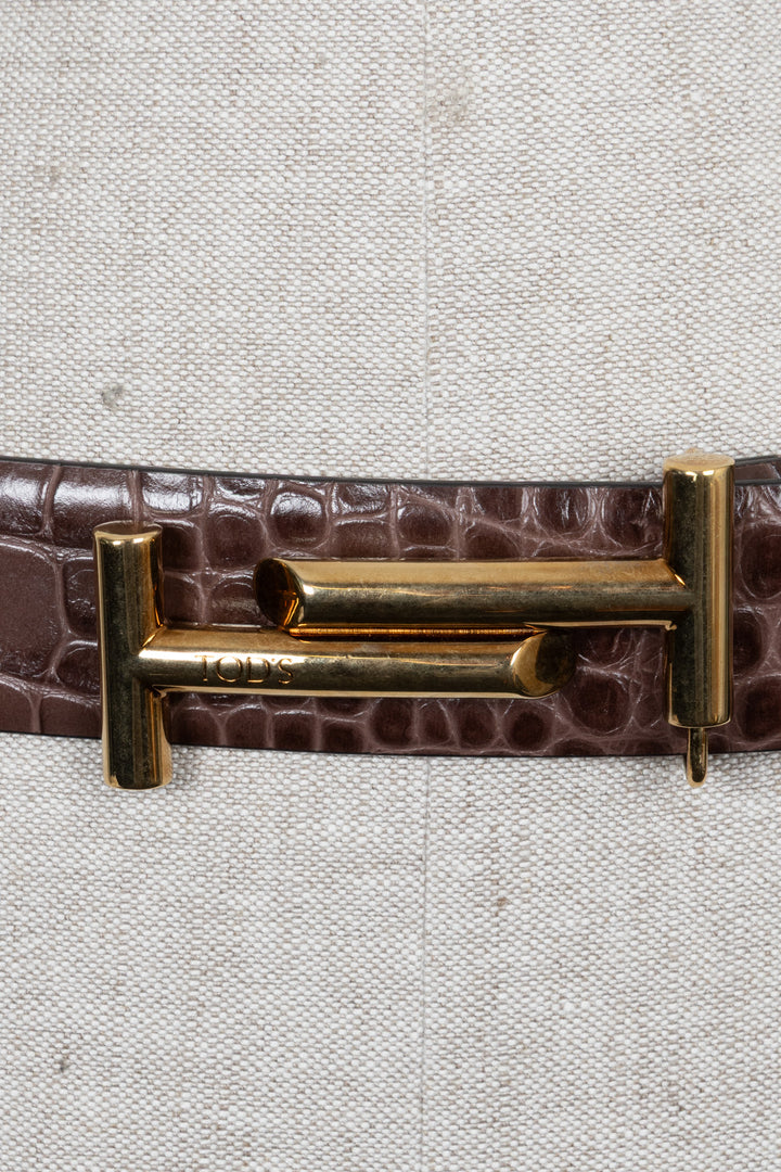 TOD'S Croc Embossed Belt Brown
