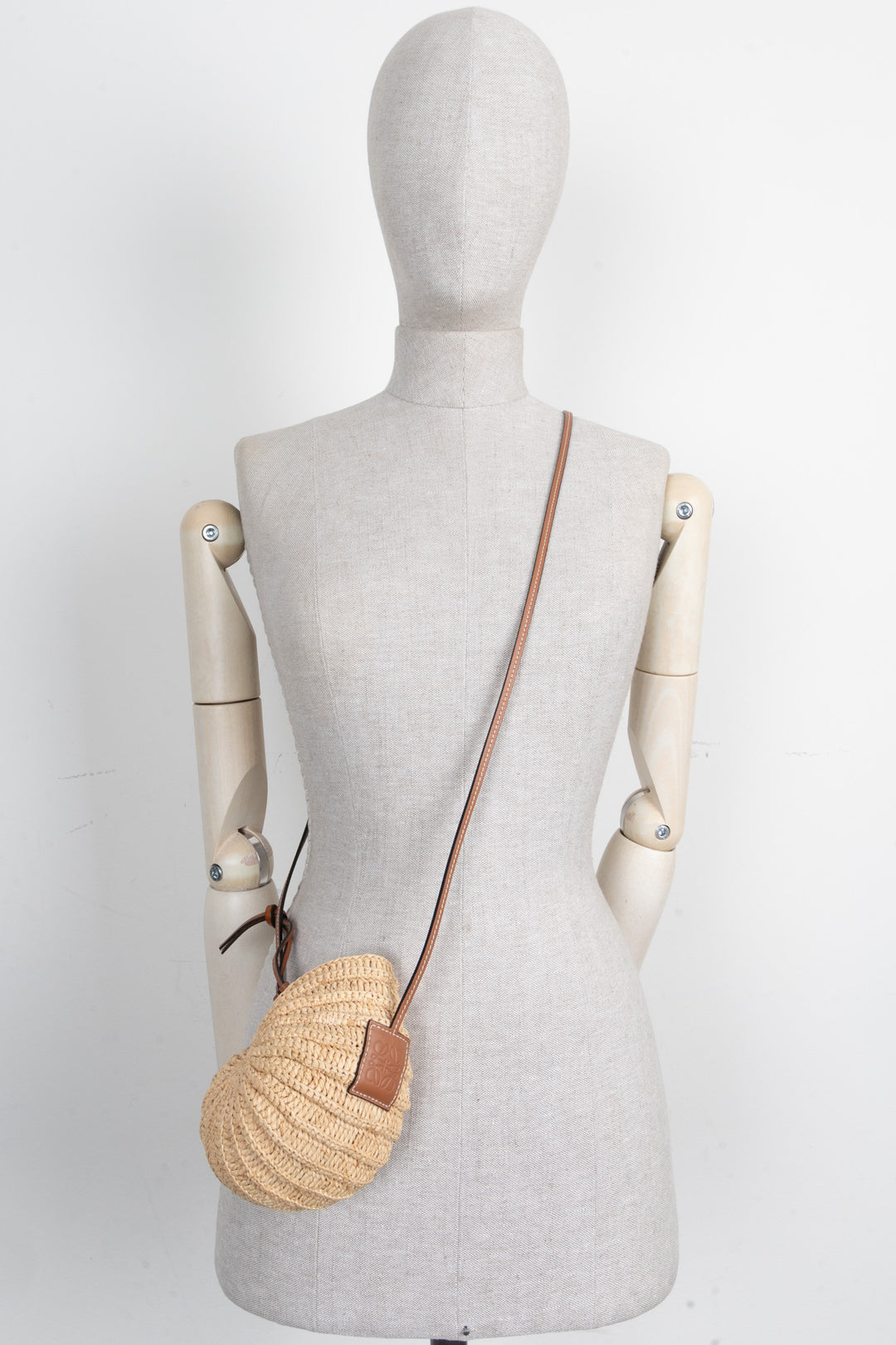 LOEWE Paulas Ibiza Shell Moon Raffia Crossbody Bag