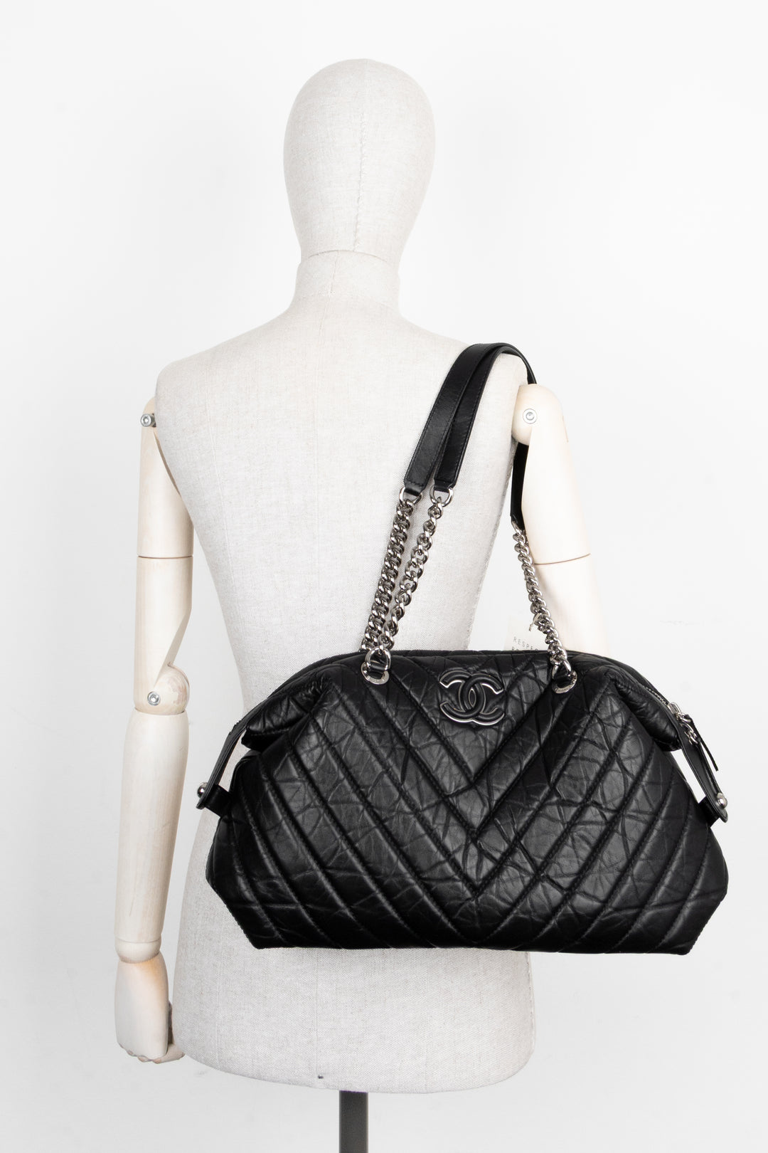 CHANEL Large Chevron Bowling Bag Black