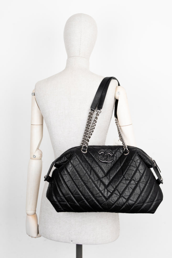 CHANEL Large Chevron Bowling Bag Black
