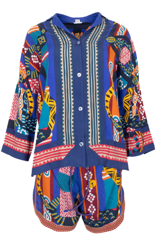 HERMÈS Fantaisie Etriers Shirt and Short Set Silk