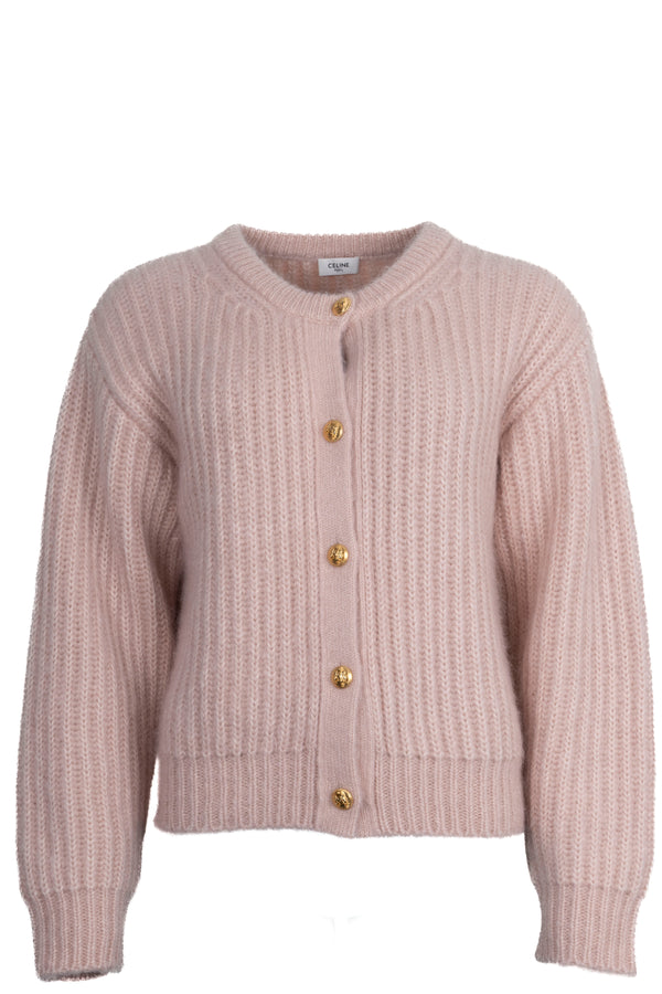 CELINE Chunky Knit Cardigan Mohair Blush