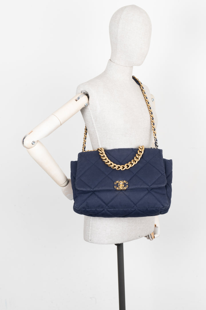 CHANEL 19 Maxi Flap Bag Canvas Blue