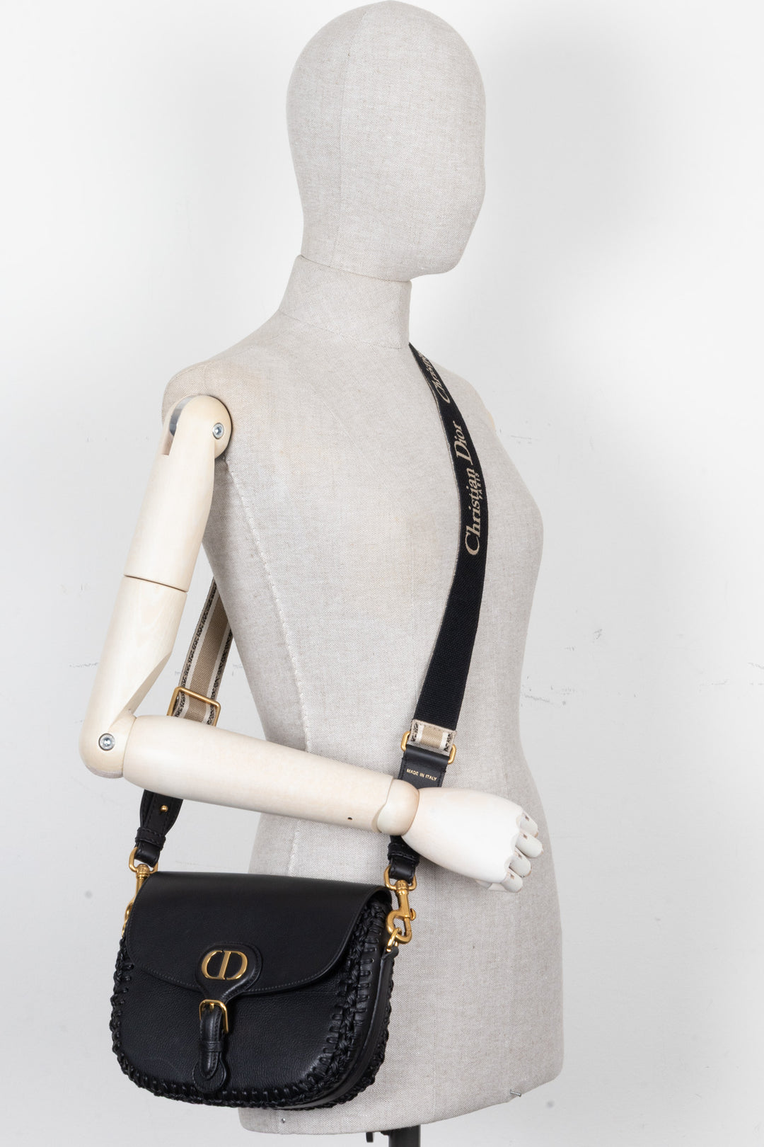 CHRISTIAN DIOR Embroidered Bobby Bag Medium Leather Black