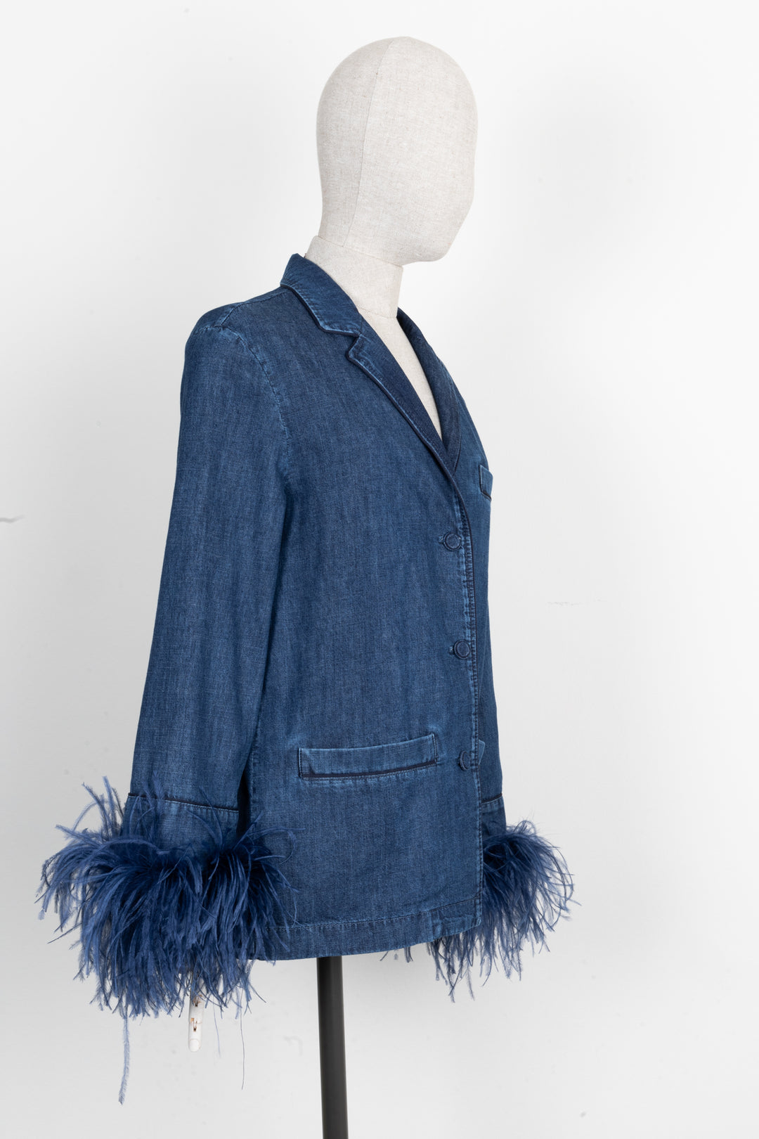 VALENTINO Chambray Feather Denim Shirt Blue