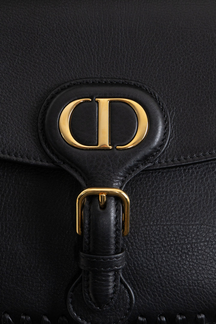 CHRISTIAN DIOR Embroidered Bobby Bag Medium Leather Black
