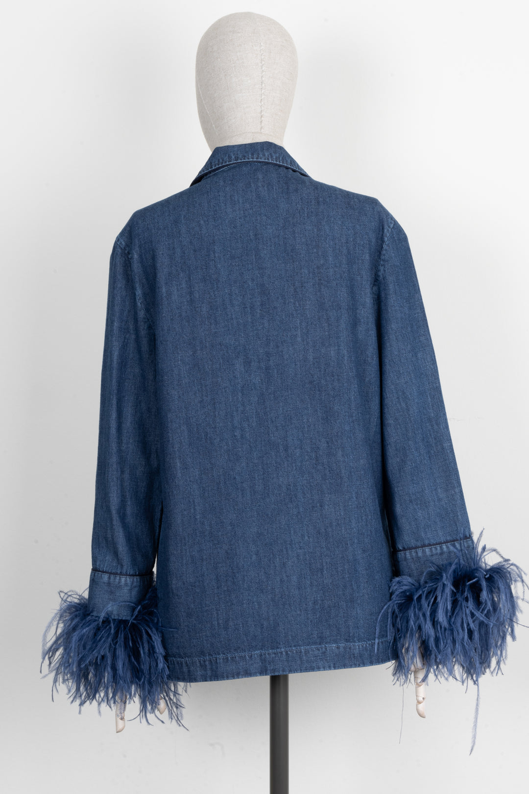 VALENTINO Chambray Feather Denim Shirt Blue