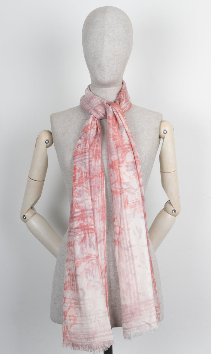 LORO PIANA Paisley Print Scarf Cashmere Pink White
