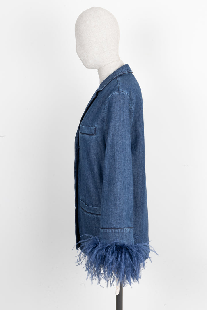 VALENTINO Chambray Feather Denim Shirt Blue