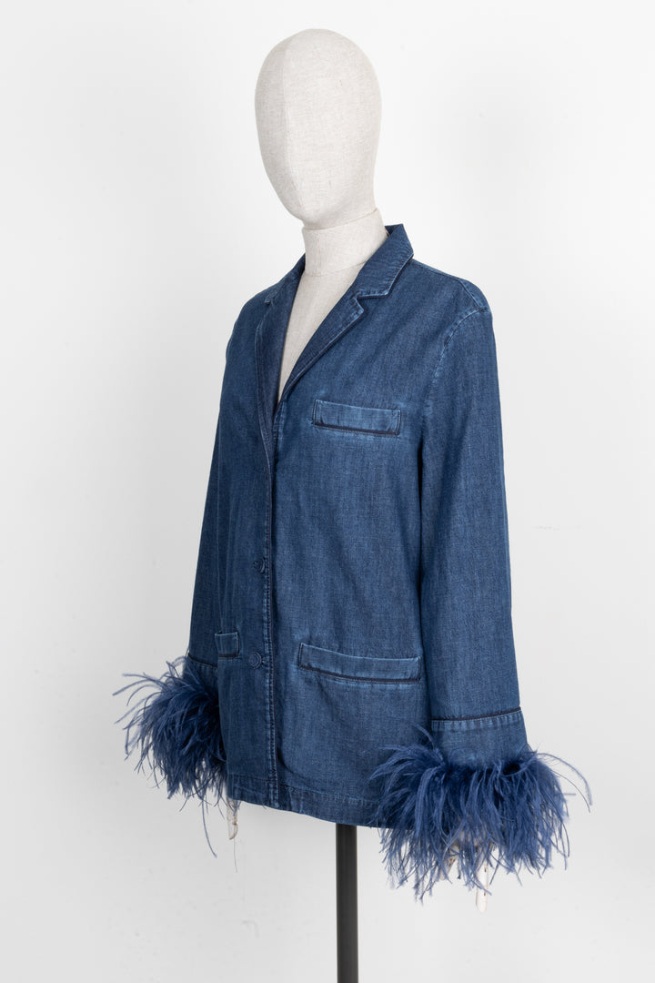 VALENTINO Chambray Feather Denim Shirt Blue