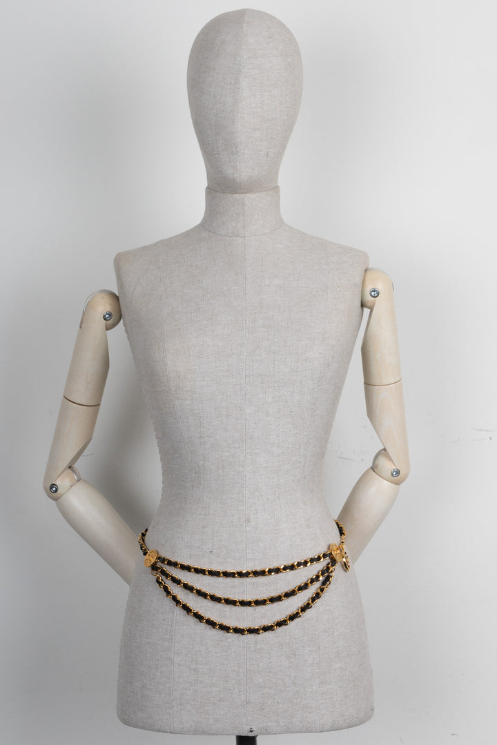 CHANEL Medallion Chain Belt Gold Black