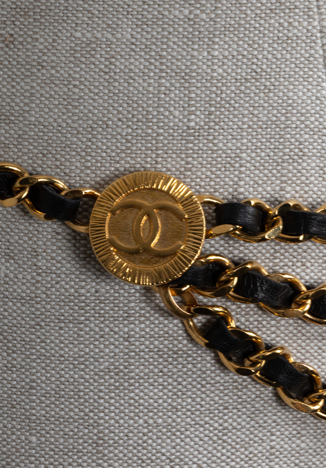 CHANEL Medallion Chain Belt Gold Black