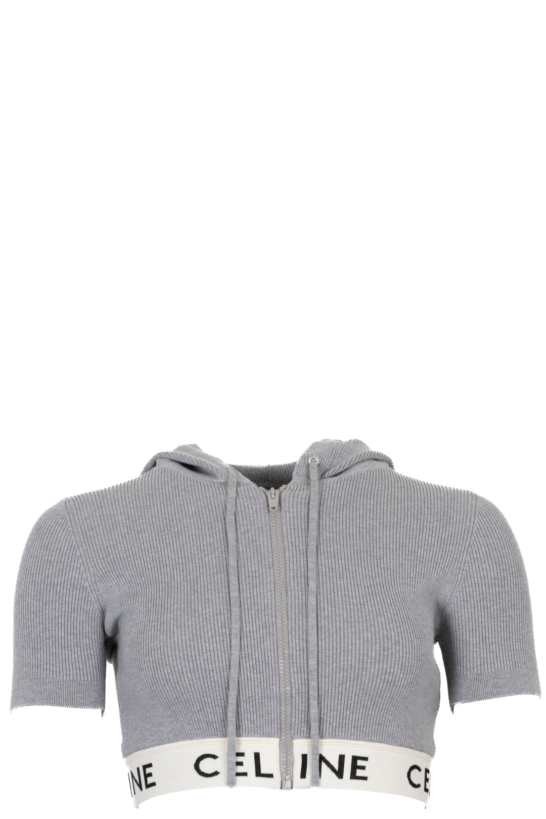 CELINE Zip-Up Crop Hoodie Grey