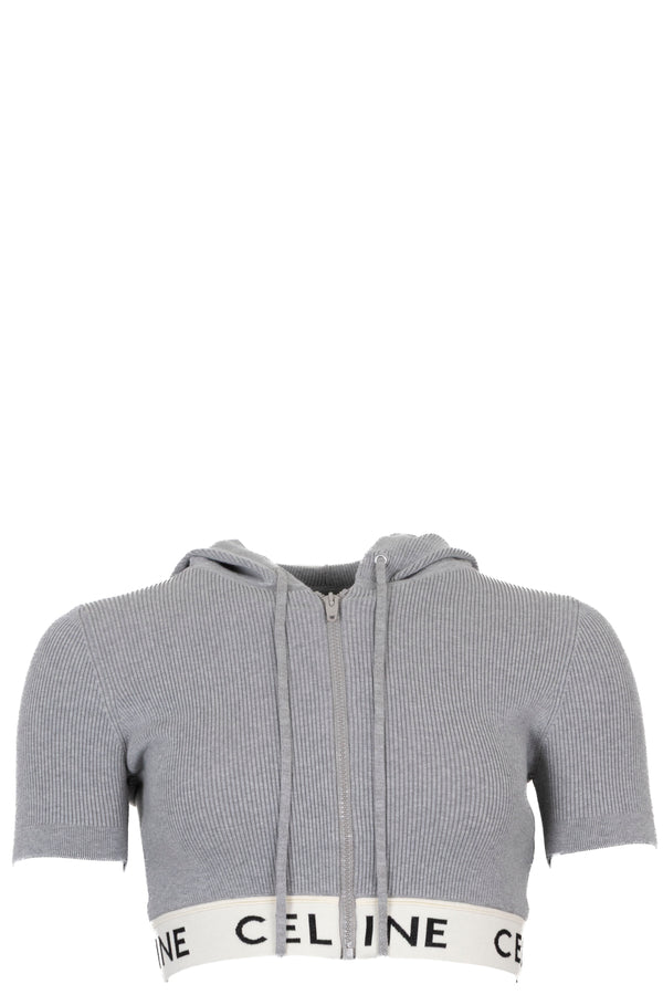 CELINE Zip-Up Crop Hoodie Grey