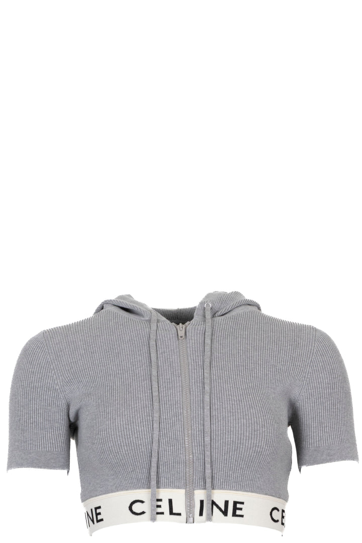 CELINE Zip-Up Crop Hoodie Grey