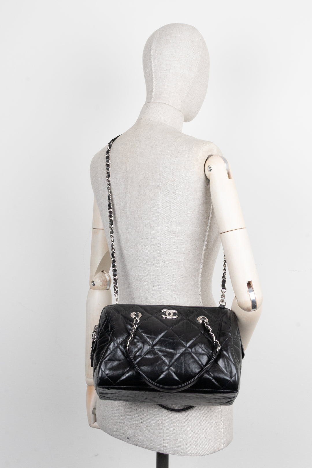 CHANEL Quilted Leather CC Small Bowling Bag Black