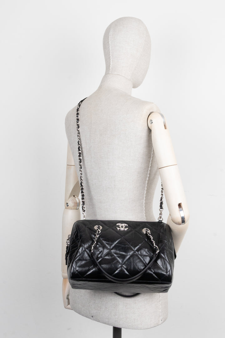 CHANEL Quilted Leather CC Small Bowling Bag Black