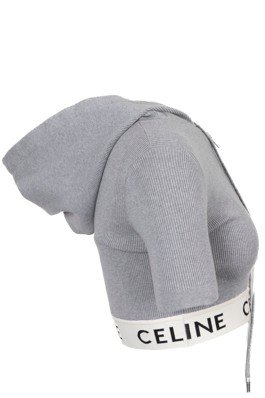 CELINE Zip-Up Crop Hoodie Grey